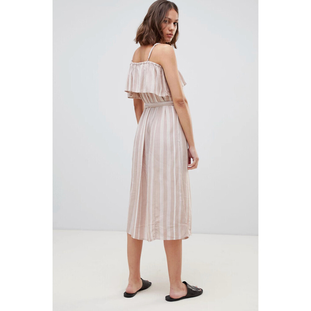 ICHI Marrakech Cold Shoulder Waist Tie Dress in Roebuck Stripe Size S - Picture 4 of 9